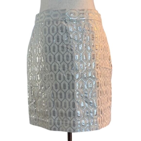 NWT Banana Republic Skirt Straight Ivory w/Silver Metallic Lined Cotton Blend 6 - Picture 1 of 6